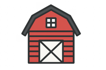 Red barn house icon with transparent background representing farming and agriculture