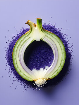 food design. half of the onion is sprinkled with confecti onery sugar sprinkles
