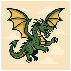 Green Cartoon Dragon in Vector Style – Easy to Trace Illustration