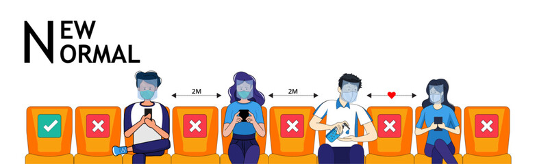 People wear protective mask and face shield make social distancing for shuttle shuttle bus, subway, railway, sky train during CoVID-19. New normal behavior lifestyle in daily after covid-19 outbreak.
