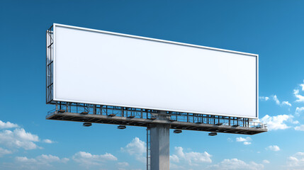 Blank billboard stands tall against a blue sky