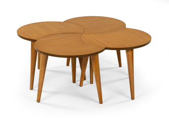 wooden coffee table isolated on white background . 