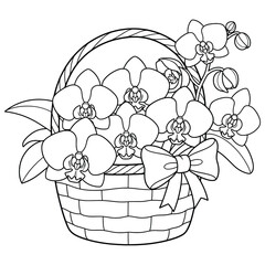 Adorable line art of two parent birds feeding chicks in a nest on a tree branch with leaves. Perfect for coloring books, wildlife illustrations, nature-themed designs, and creative art projects