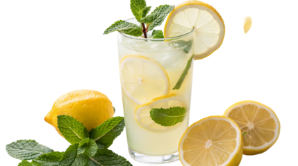 Refreshing summer drink with fresh lemons and mint leaves for a cool and hydrating beverage option
