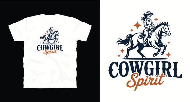 Vintage illustration of cowgirl vector t shirt design print 