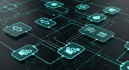 Abstract digital network of interconnected nodes and processes