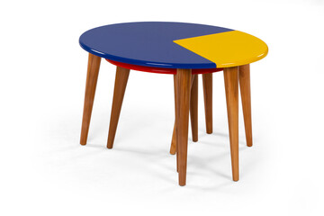 wooden coffee table isolated on white background . Colored coffee table