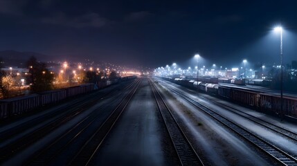 Fototapeta premium Illuminated rail freight terminal at night