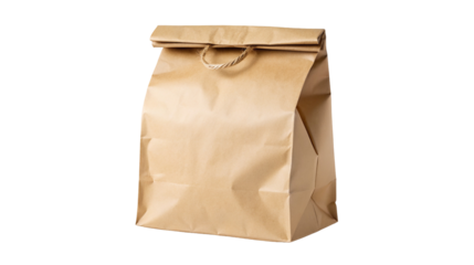 Eco-friendly recyclable brown paper bag packaging isolated on white for shopping or gift wrapping