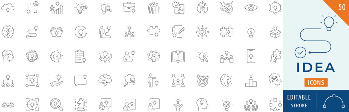 Idea icon collection set. Editable stroke.