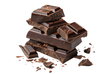Delicious dark chocolate chunks stacked with broken pieces appetizing treat for sweet indulgence