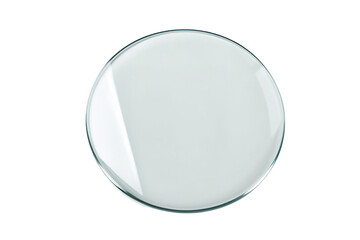 Transparent glass petri dish isolated on white background for scientific experiments and research