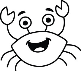 Vector Cartoon Simple Hand Illustrated Happy Crab Line Art