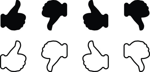 Thumb up and thumb down vector icons. Like and dislike icon