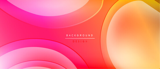 Abstract vibrant layers, pinks, oranges create flowing shapes. Modern design, smooth gradients offer dynamic visual experience.