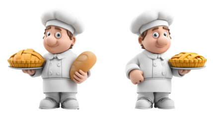 Cartoon chefs holding pie and loaf
