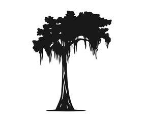 Cypress Tree Silhouette Vector Illustration, Cypress Tree Silhouette Perfect for Nature and Outdoor Themes