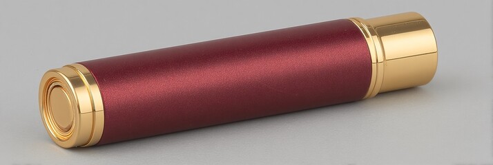Elegante penna stilografica in metallo bordeaux e oro, design moderno, su sfondo neutro.