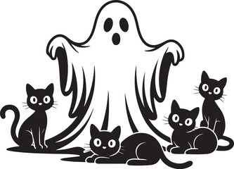 Ghost And Black Cat SVG, Cute Halloween SVG, Boo SVG, Spooky Black Cat svg, Funny Ghost Clipart, Files for Cricut, Silhouette File, Vectors