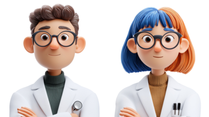 Cartoon doctors with lab coats and glasses