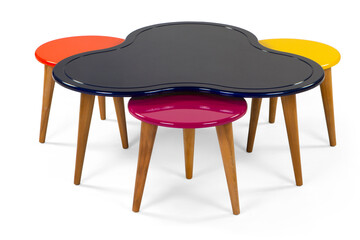 wooden coffee table isolated on white background . Colored coffee table