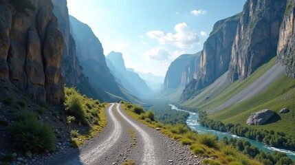 Fototapeta premium Scenic Mountain Road in a Lush Valley