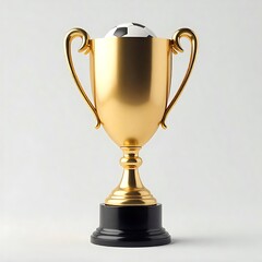 Golden football trophy with soccer ball design on top high resolution picture