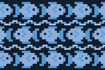 Fish pattern in geometric shape, full horizontal seamless decoration, designed for fabric, clothing, background, decoration, wallpaper.