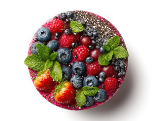 Colorful Smoothie Bowl with Fresh Fruits, Chia Seeds, and Granola on Transparent Background