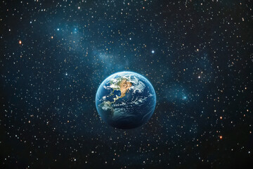 Fototapeta premium Planet Earth is positioned in the center, showing North America