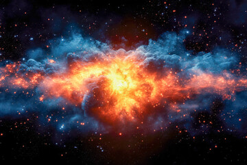 Fototapeta premium Exploding cosmic nebula forming with bright orange light and glowing gases amid dark outer space with many distant stars present