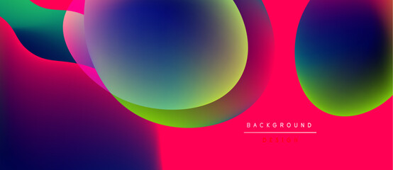 Abstract vibrant background. Overlapping circles create fluid color gradients, pinks, blues, greens dominate composition. Modern design element.