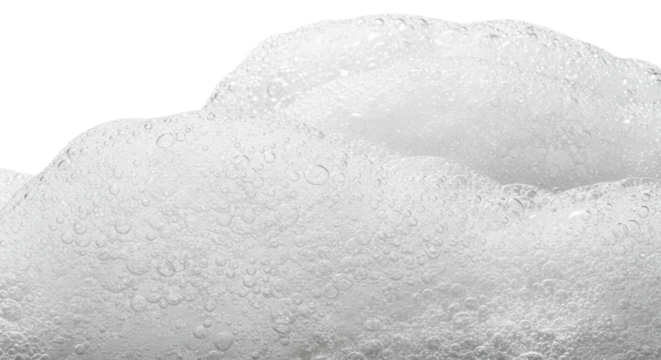 Ultra-photorealistic studio shot of pristine light-gray and transparent foam with varied bubbles and organic contours, soft diffused high-key light, isolated on white, purity and fresh start concept