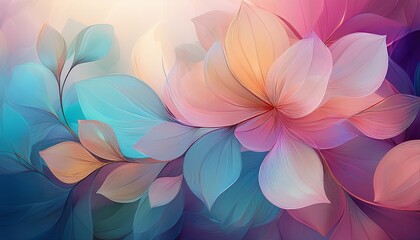 abstract floral artwork with soft gradient colors and delicate transparent petals depicting artistic beauty and organic forms