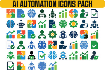 AI Automation Icons Pack 40 Colorful Icons for Business Technology and Workflow Automation