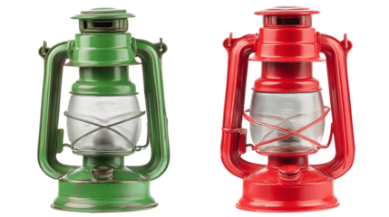 Green and red kerosene lamps