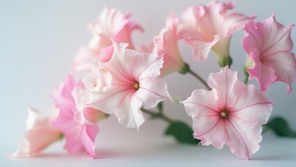 Pink and white flowers with ruffled edges arranged together.