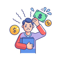 Frustrated man with money flow from wallet