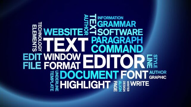 Text Editor animated word cloud-text design animation tag kinetic typography seamless loop.