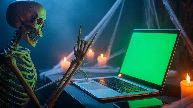 Skeleton Surfing the Web: Halloween Night Coding with Green Screen Laptop
