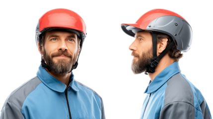 Man wearing hard hat in two poses