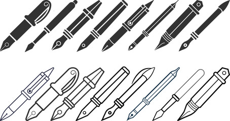 Collection of Stylish Black and White Pen Icons:  Modern, Minimalist Design for Branding and Stationery.