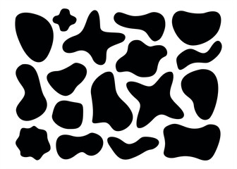 Vector icon set featuring abstract blob shapes with black silhouettes, modern design, organic forms, flowing artistic elements, and irregular objects. Design illustration.
