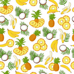 Seamless pineapple fruit pattern on white background