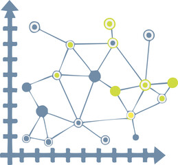Vector Abstract Network Diagram with Interconnected Nodes and Graph Axis Design
