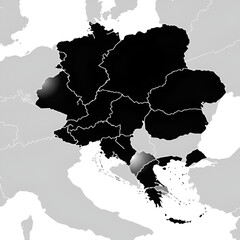 A historical Yugoslavia map, black, showing individual regions clearly delineated.