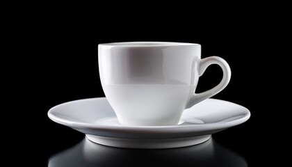 white cup and saucer on black