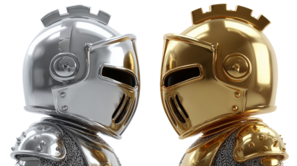 Metallic knights in silver and gold armor