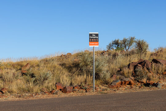 No camping sign at parking bay at Reader Head out of Cossack in the Pilbara