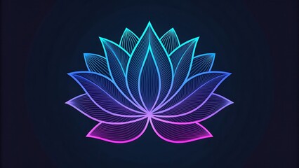 A futuristic lotus logo in neon blue and purple gradient.